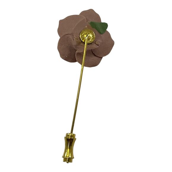 Lapel Stick Pin Mauve Rose Porcelain Flower Floral Pastel Victorian Vintage - Picture 4 of 5